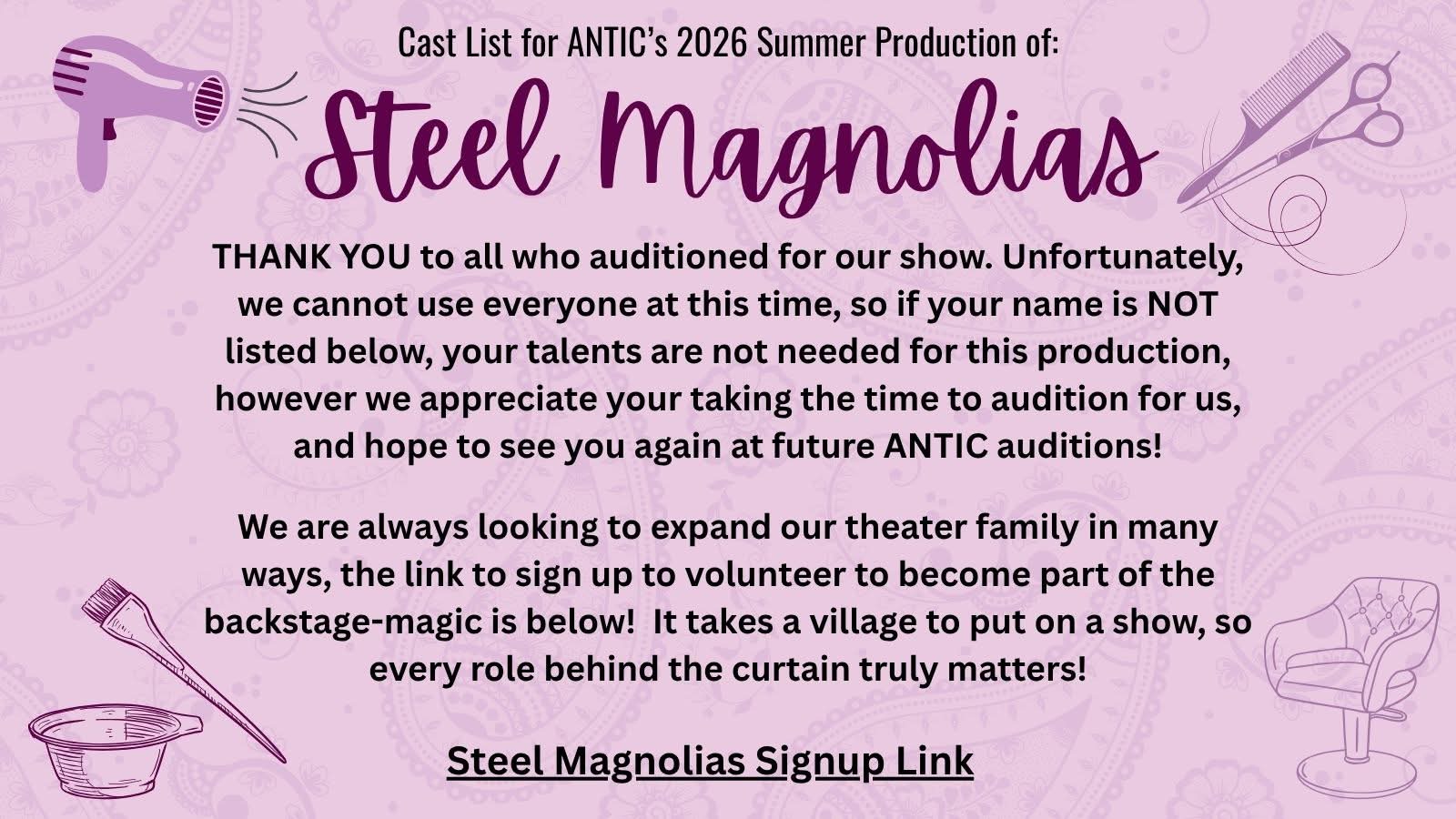 Cast List for ANTIC’s Summer Production of: