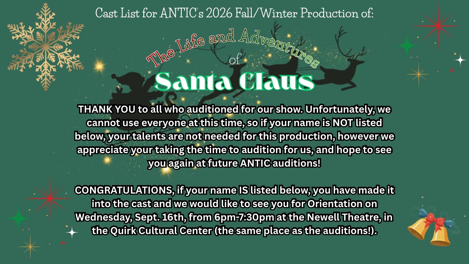 Cast List for The Life and Adventures of Santa Claus